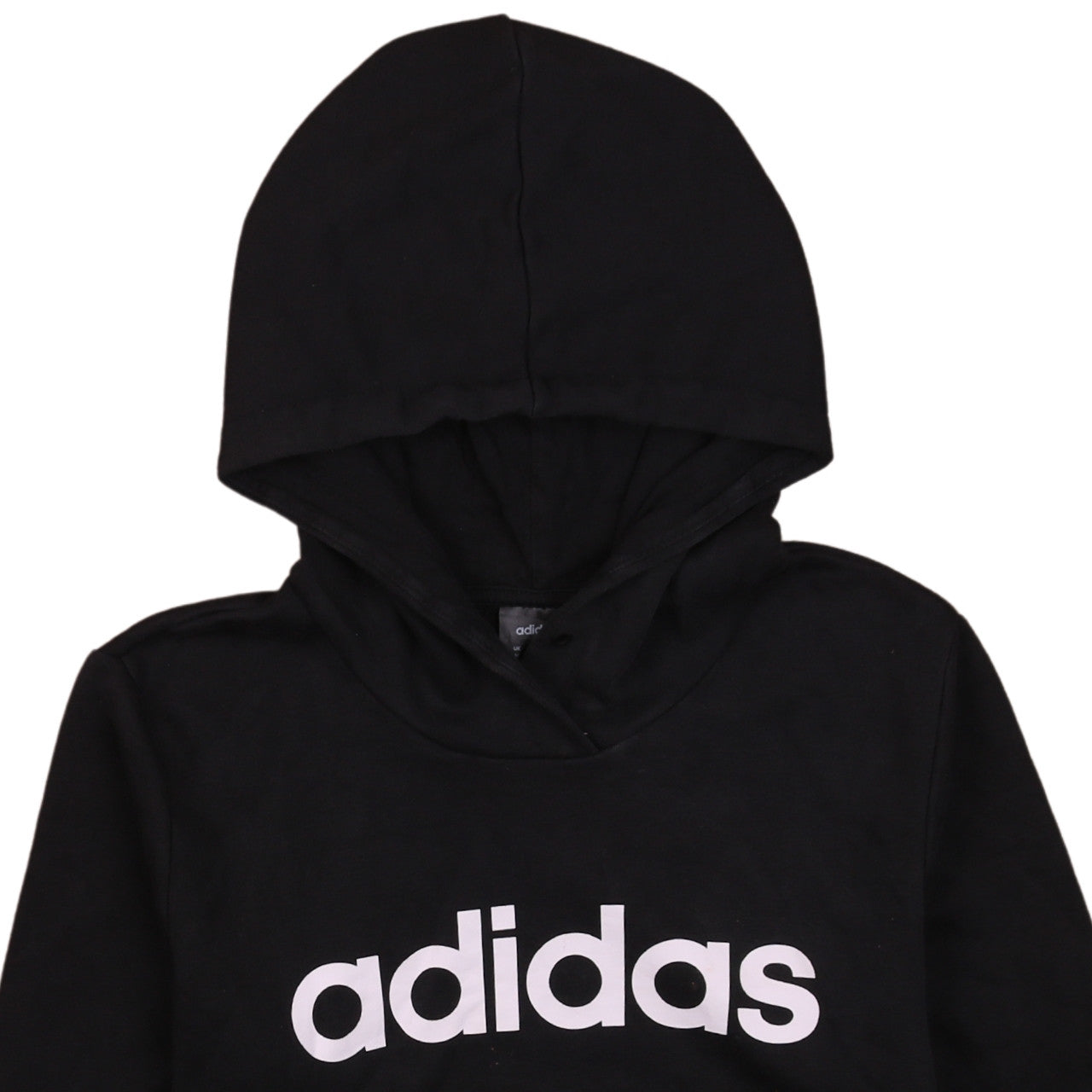 Brand and care label for Adidas Women's Black Pullover Hoodie Medium Logo Sweatshirt