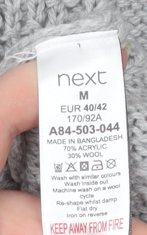 Brand and care label for Next Women’s Grey Cable Knit Open Cardigan Medium Wool Blend