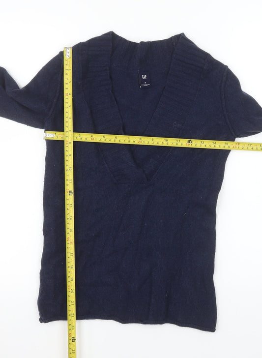 GAP Womens Navy V-Neck Long Sleeve Wool Blend Jumper Size M