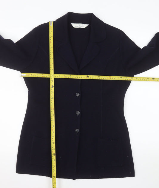 Marks and Spencer Women Black Wool Blend Mid-Length Blazer UK 14