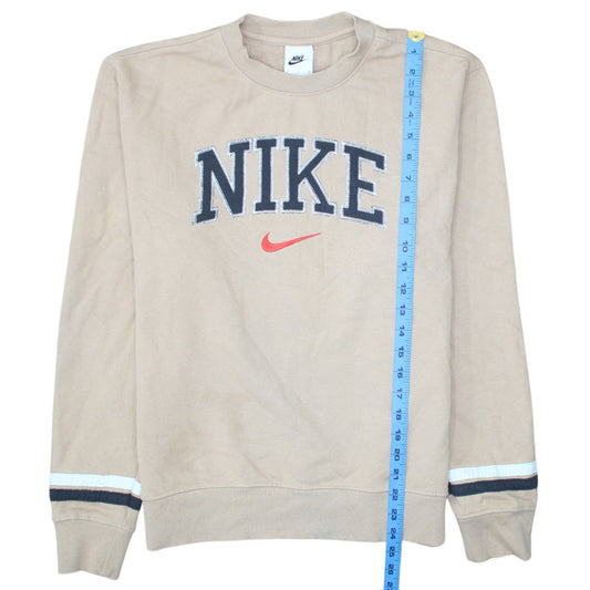 Nike Men's Beige Crew Neck Embroidered Logo Sweatshirt Size S