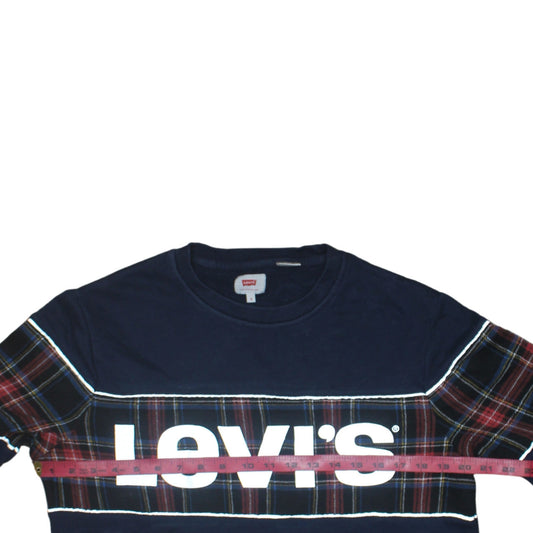 Levi's Men's Blue Plaid Logo Pullover Sweatshirt Size S