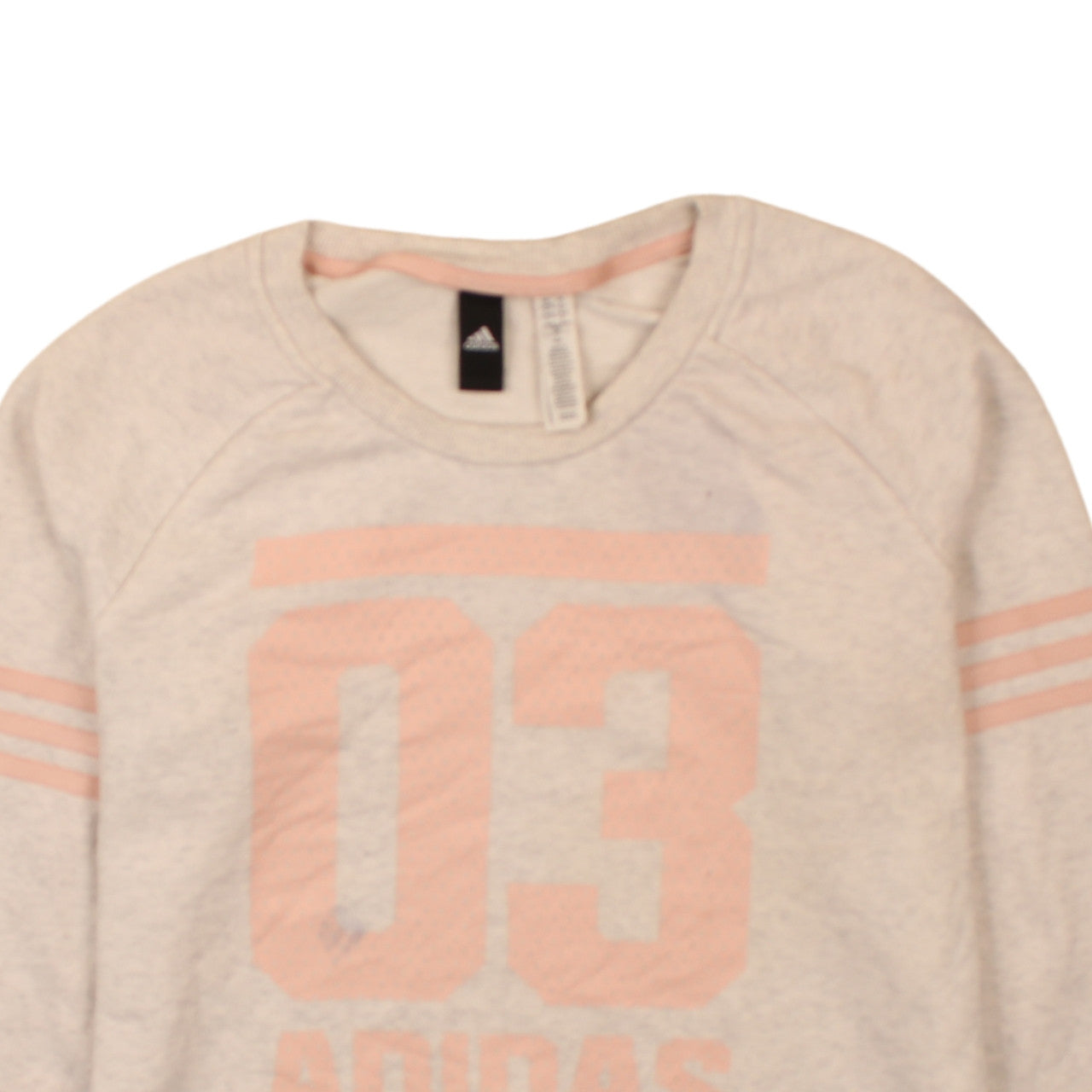 Brand and care label for Adidas Women Beige Crew Neck 03 Graphic Pullover Sweatshirt, size L