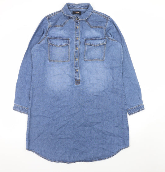 /DENIM Women Blue Size 12 Long Sleeve Shirt Dress