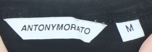 Brand and care label for Antony Morato Men's Black Slim Fit Crew Neck Cotton T-Shirt, size M