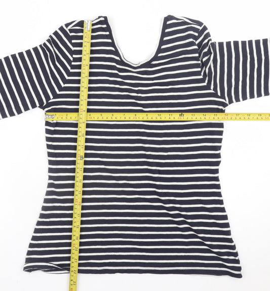 Boden Women Blue White Striped 3/4 Sleeve Cotton Jersey Top UK12
