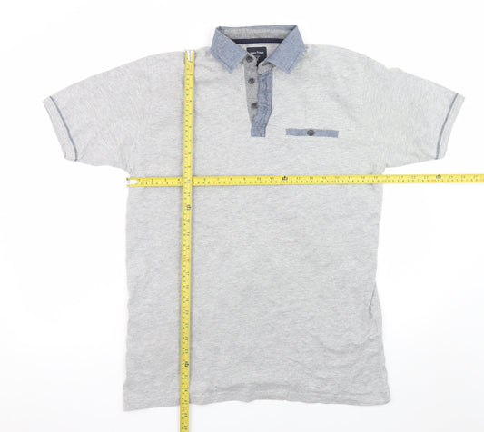 James Pringle Men's Grey Cotton Polo Shirt Size M Short Sleeve