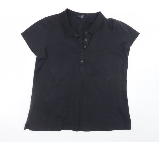 Lands' End Men's Black XL Short Sleeve Cotton Stretch Polo Shirt