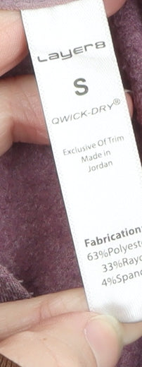 Brand and care label for Layer 8 Men’s Purple Pullover Hoodie, size S, Regular Fit Lightweight