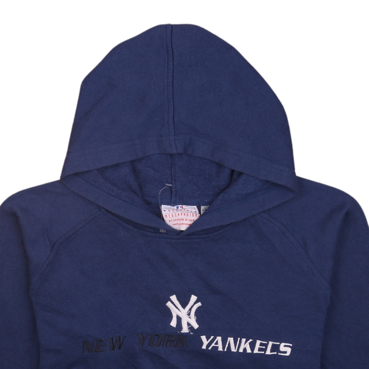 Brand and care label for Genuine Merchandise boys’ navy blue new york yankees pullover hoodie l 14-16