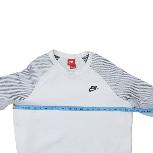 Nike Men's White Striped Raglan Long Sleeve Pullover Sweatshirt L