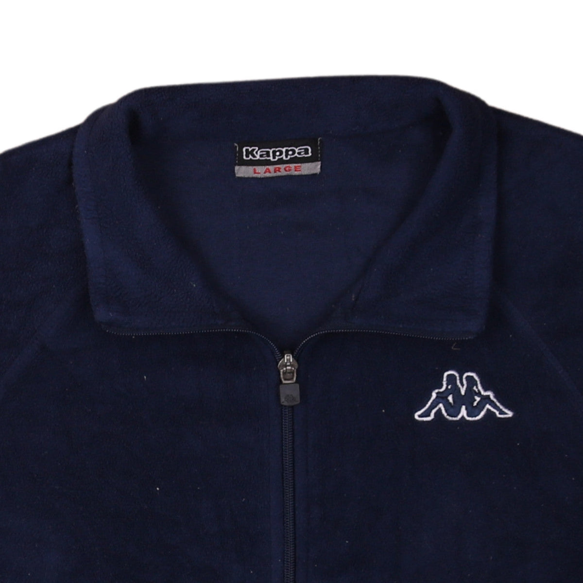 Brand and care label for Kappa Men's Blue Fleece Full Zip Jacket, size L, Casual Sportswear