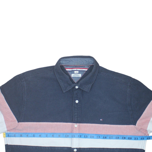 Tommy Hilfiger Men’s Blue Colourblock Cotton Shirt L Slim Fit