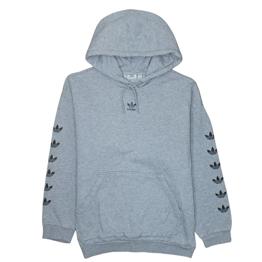 Adidas Men Grey Pullover Hoodie L Logo Fleece Sportswear
