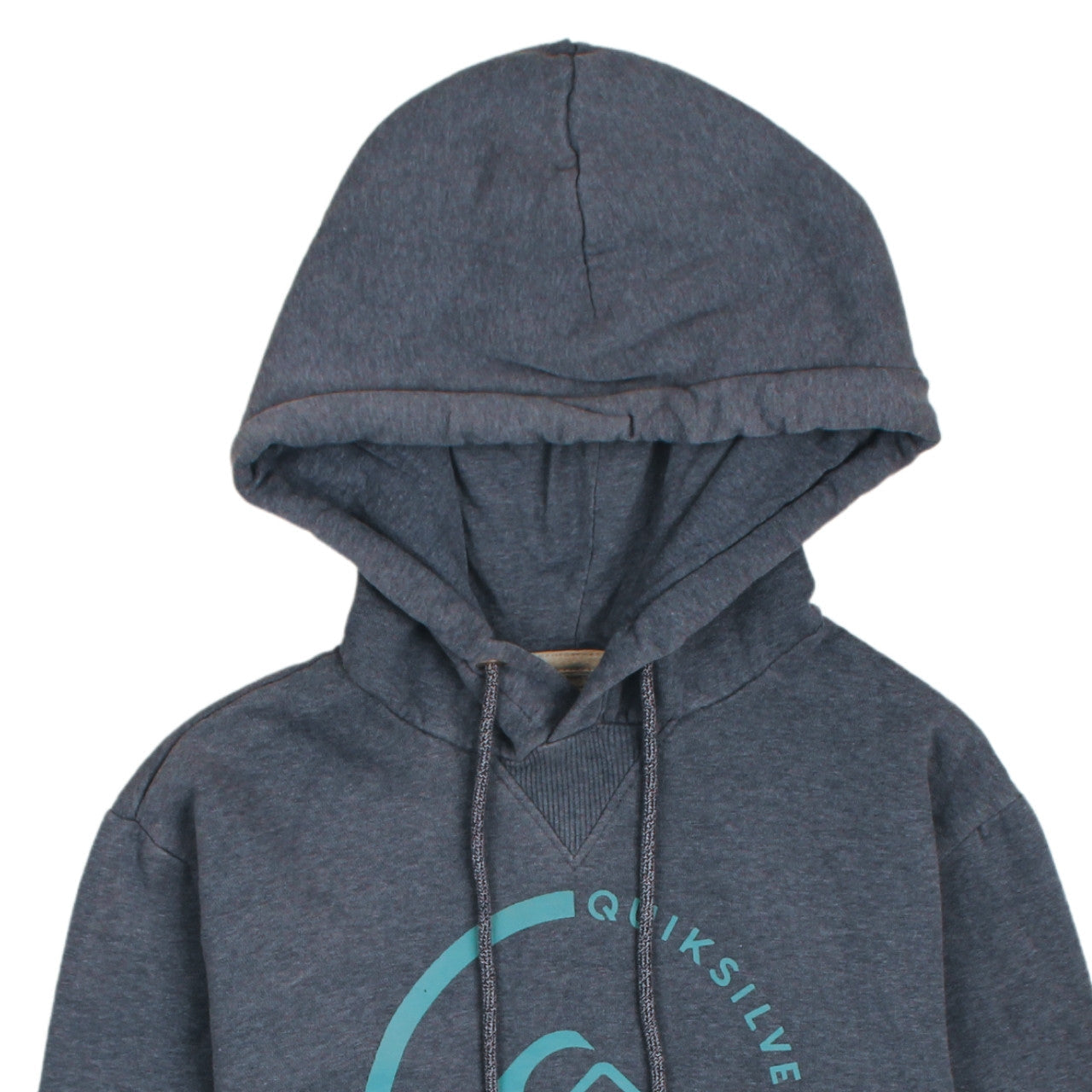 Brand and care label for Quiksilver Men Grey Pullover Hoodie Small Graphic Logo