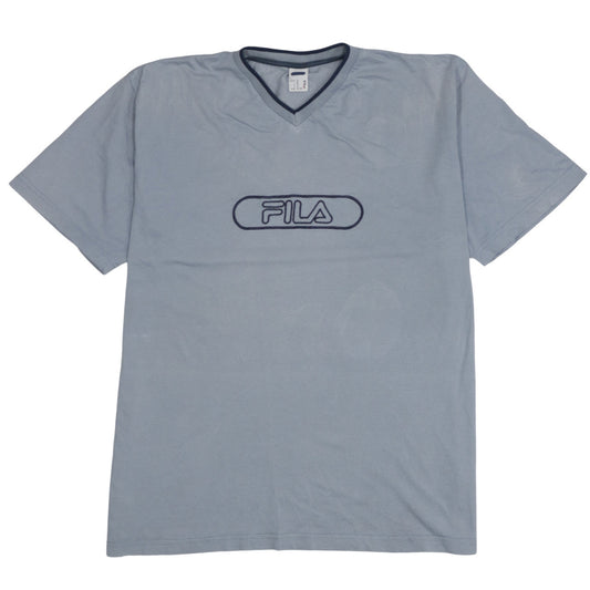 Fila Men's Blue XL V-Neck Logo Cotton Short Sleeve T-Shirt