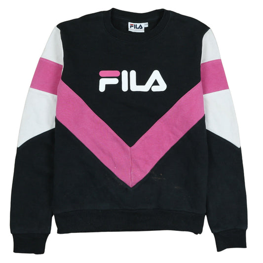 Fila Womens Black Pink Colourblock Logo Sweatshirt XS
