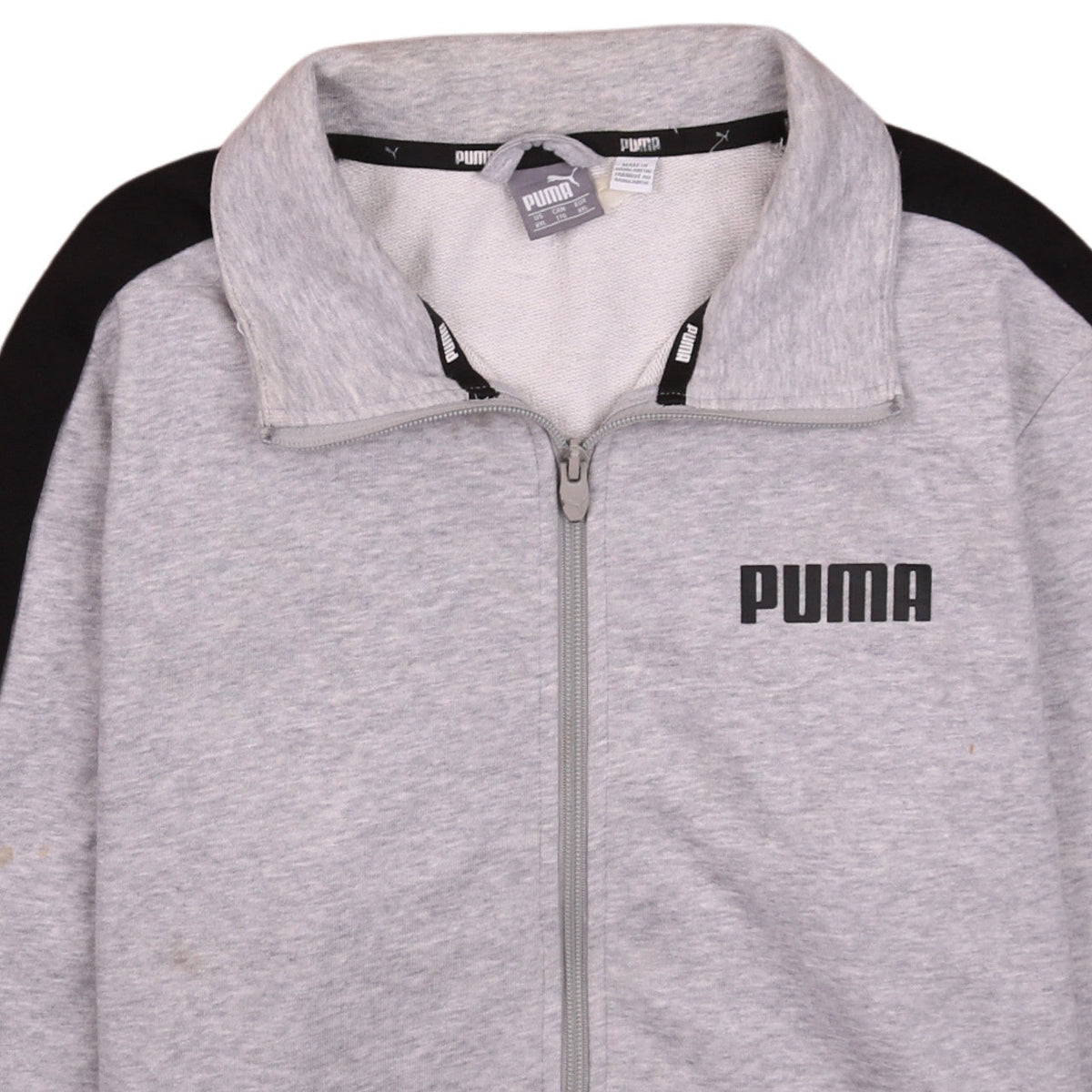 Brand and care label for Puma Men's Grey 2XL Track Jacket Full Zip Lightweight Activewear