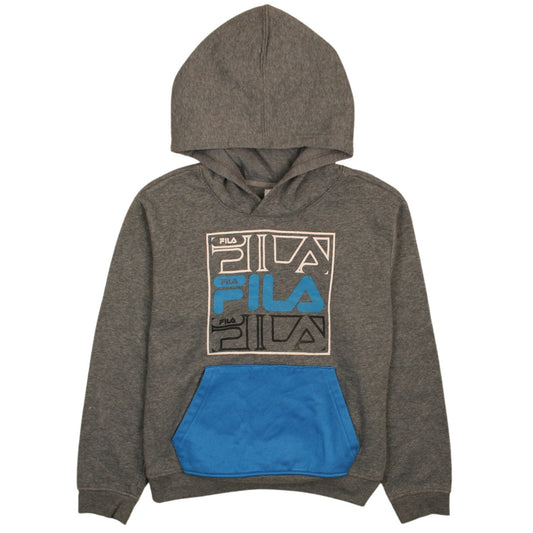 FILA Boys Grey & Blue Pullover Hoodie Size 11-12 Years Graphic Print