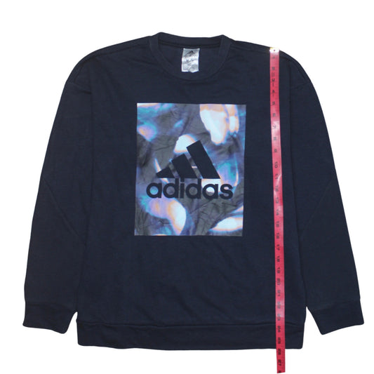 Adidas Womens Navy XS Crew Neck Graphic Logo Sweatshirt