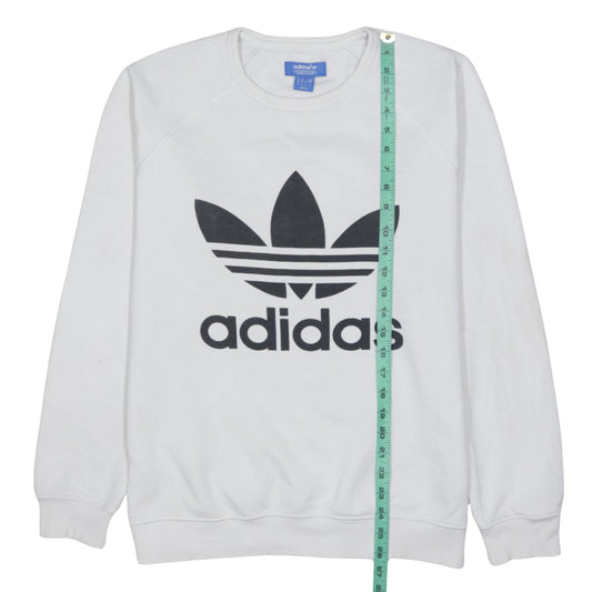 Adidas Men's White Crew Neck Logo Pullover Sweatshirt Size M