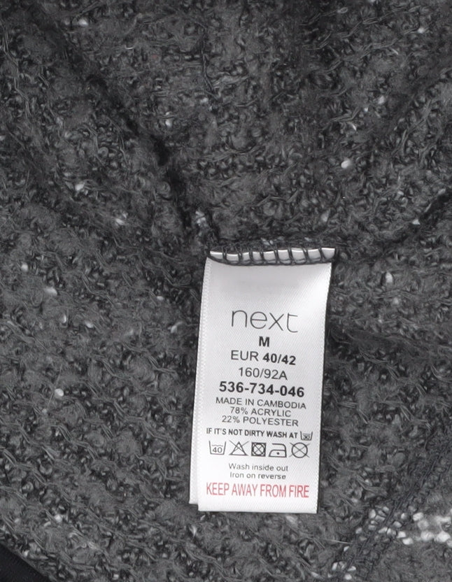 Brand and care label for Next Petite Grey Patterned Mid-Length Coatigan Women's, size M