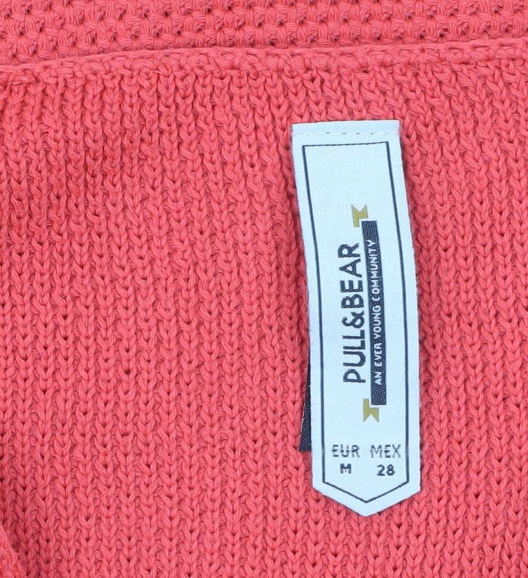 Brand and care label for Pull&Bear Women Pink V-Neck Open-Knit Jumper, size 12
