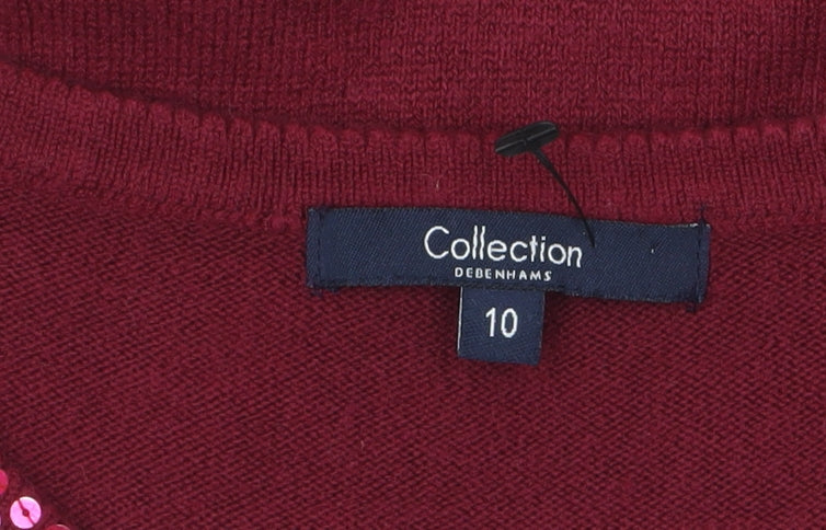 Additional view of Debenhams Women Red Sequin Crew Neck Short Sleeve Jumper, size 10