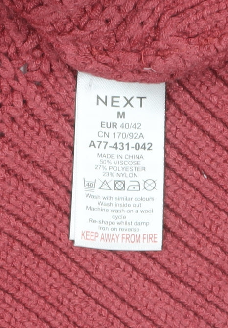 Brand and care label for Next Women Pink Mock Neck Chunky Knit jumper, size 14