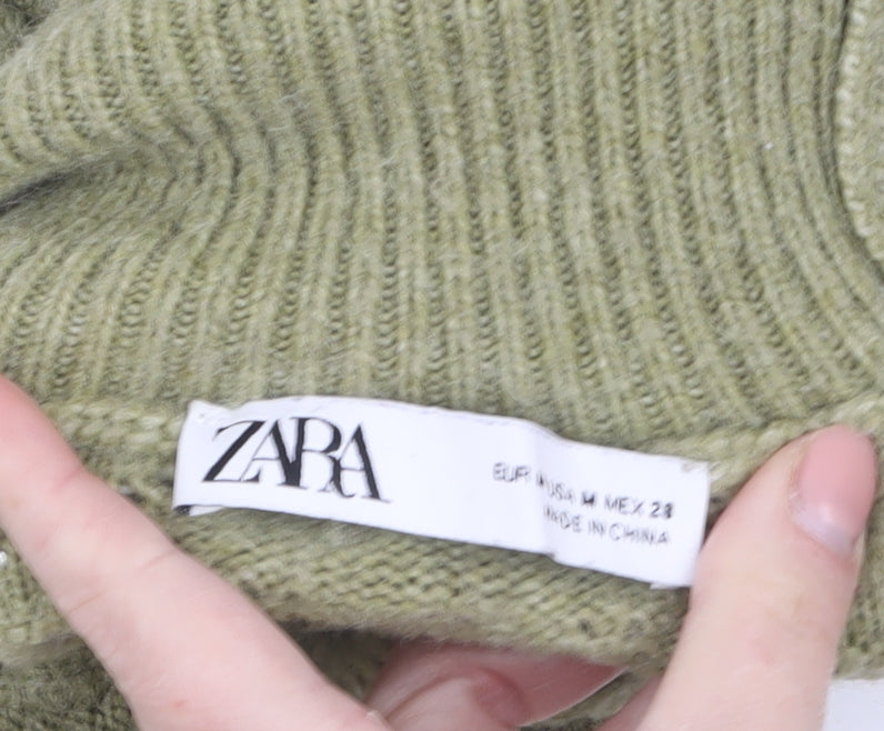 Additional view of Zara Women Green Roll Neck Beaded Cable-Knit Jumper, size 12
