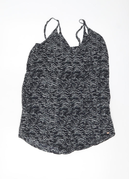 Additional front view of O'Neill women’s black white viscose playsuit, size UK 8, lightweight casual