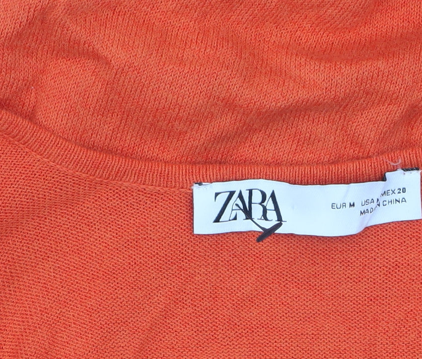 Zara Women Orange Cotton Viscose Midi Slip Dress Size 12