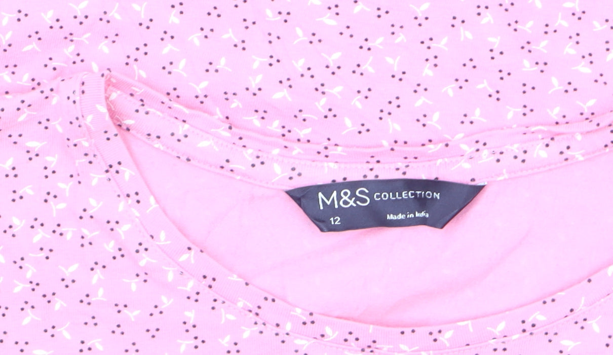 Marks and Spencer Women's Pink Floral T-Shirt Size 12 Cotton Stretch