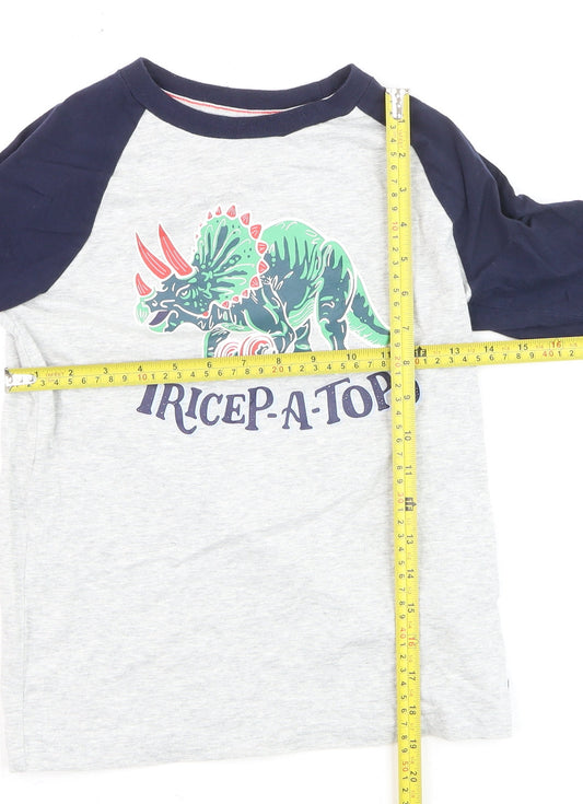 Joules Boys Grey Long Sleeve Dinosaur Tricep-A-Tops Cotton T-Shirt 9-10 Years