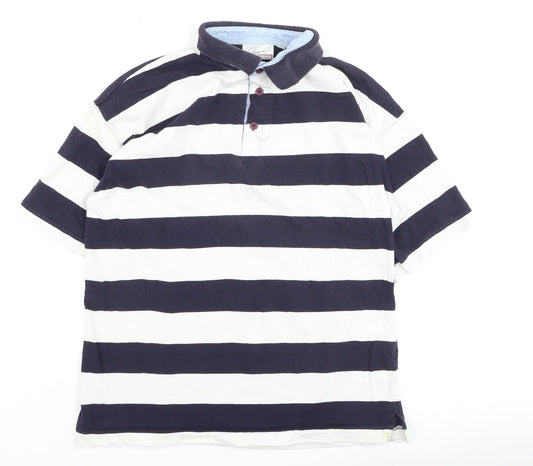 Jessica Men’s Blue White Striped 100% Cotton Polo Shirt Size L