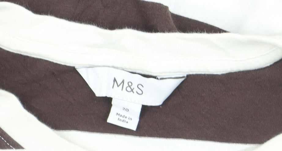 Marks and Spencer Women’s Brown Striped Cotton T-Shirt Size 20