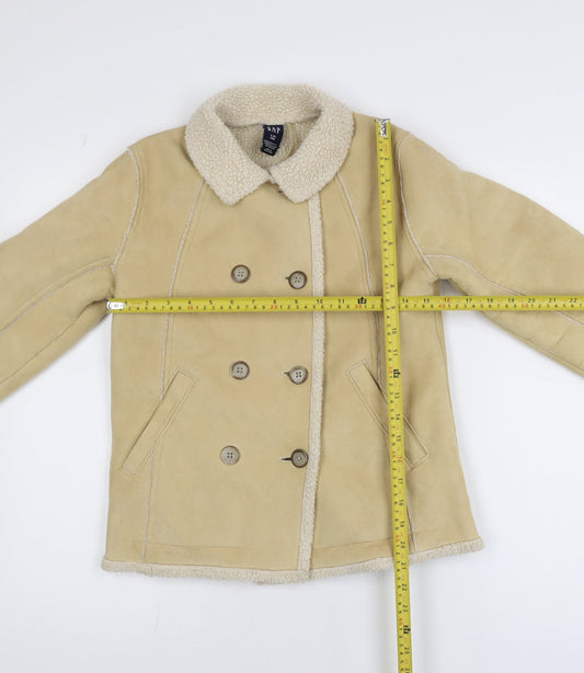 GAP Girls Beige Faux Suede Pea Coat Lined Double-Breasted Size 10 Years