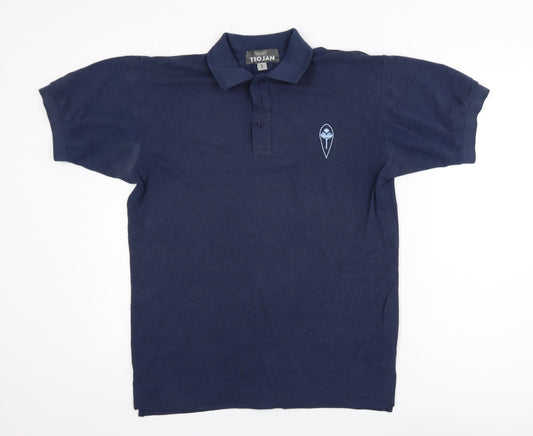 Trojan Men Navy Blue Small Short Sleeve Cotton Polo Shirt