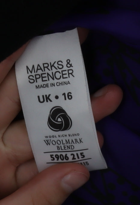 Marks and Spencer Women's Black Wool Blend Mid-Length Coat UK 16