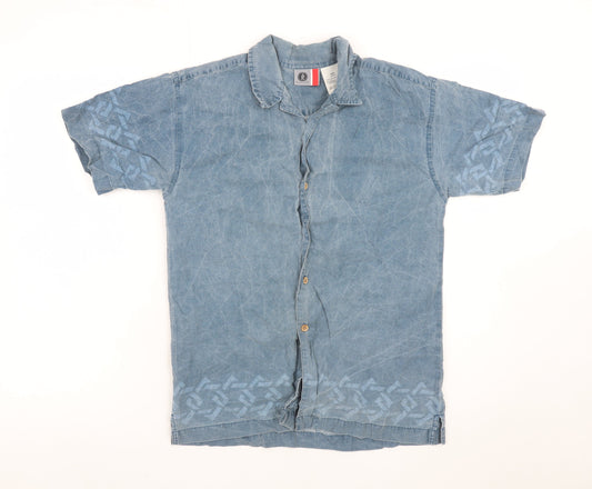 Arizona Jean Co. Men's Blue Dragon Print Short Sleeve Button-Up Shirt M