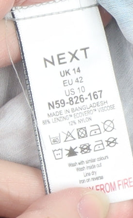 Brand and care label for Next Multicoloured Artistic Print Viscose Long Sleeve Shirt, size 14