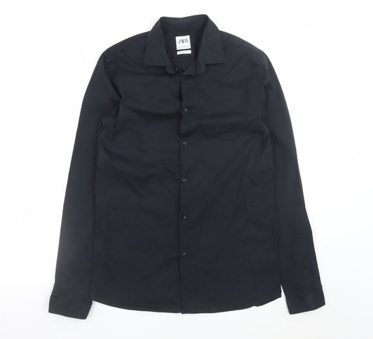 Zara Men's Black Super Slim Fit Formal Dress Shirt Medium