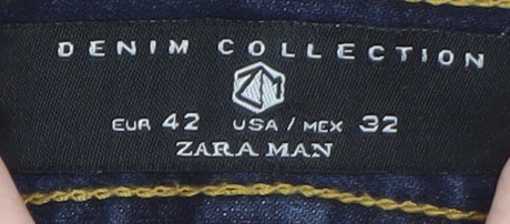 Brand and care label for Zara Women Blue Straight Denim Jeans, size 14, Regular Fit