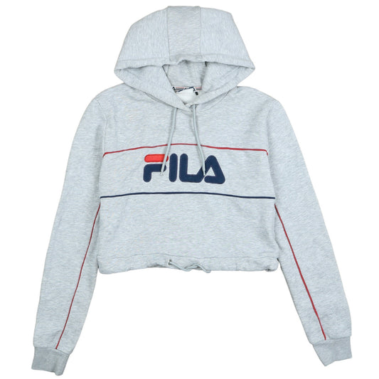Fila Women Grey Pullover Hoodie UK 12 Logo Drawstring Casual