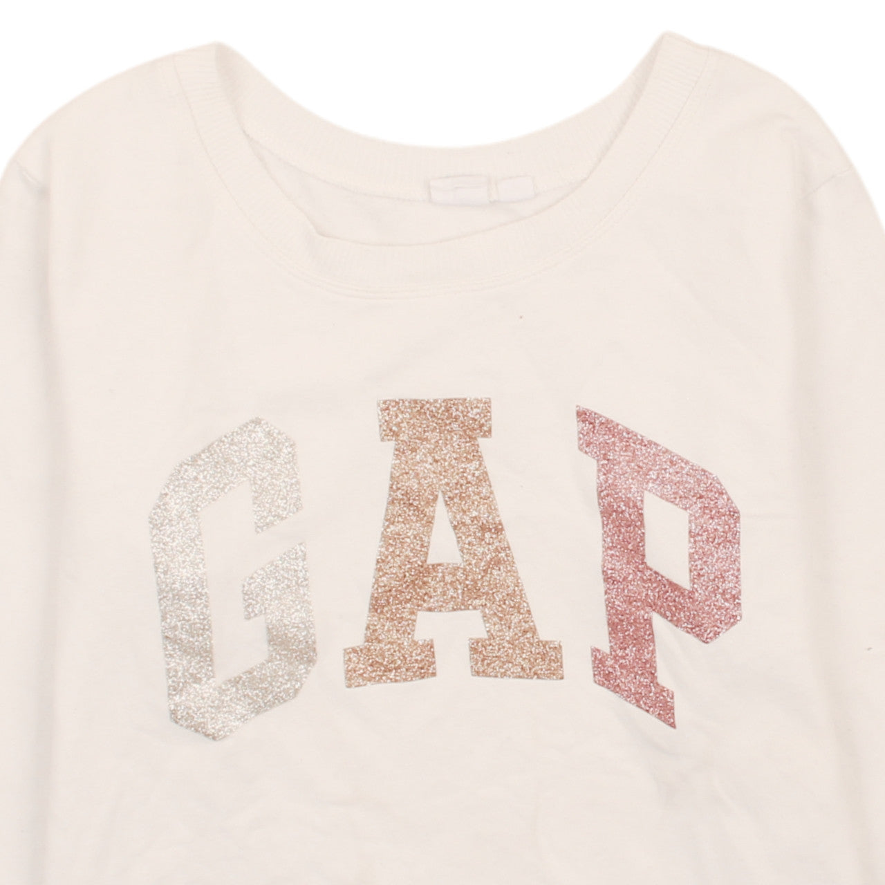 GAP Women Ivory XS Glitter Logo Pullover Sweatshirt