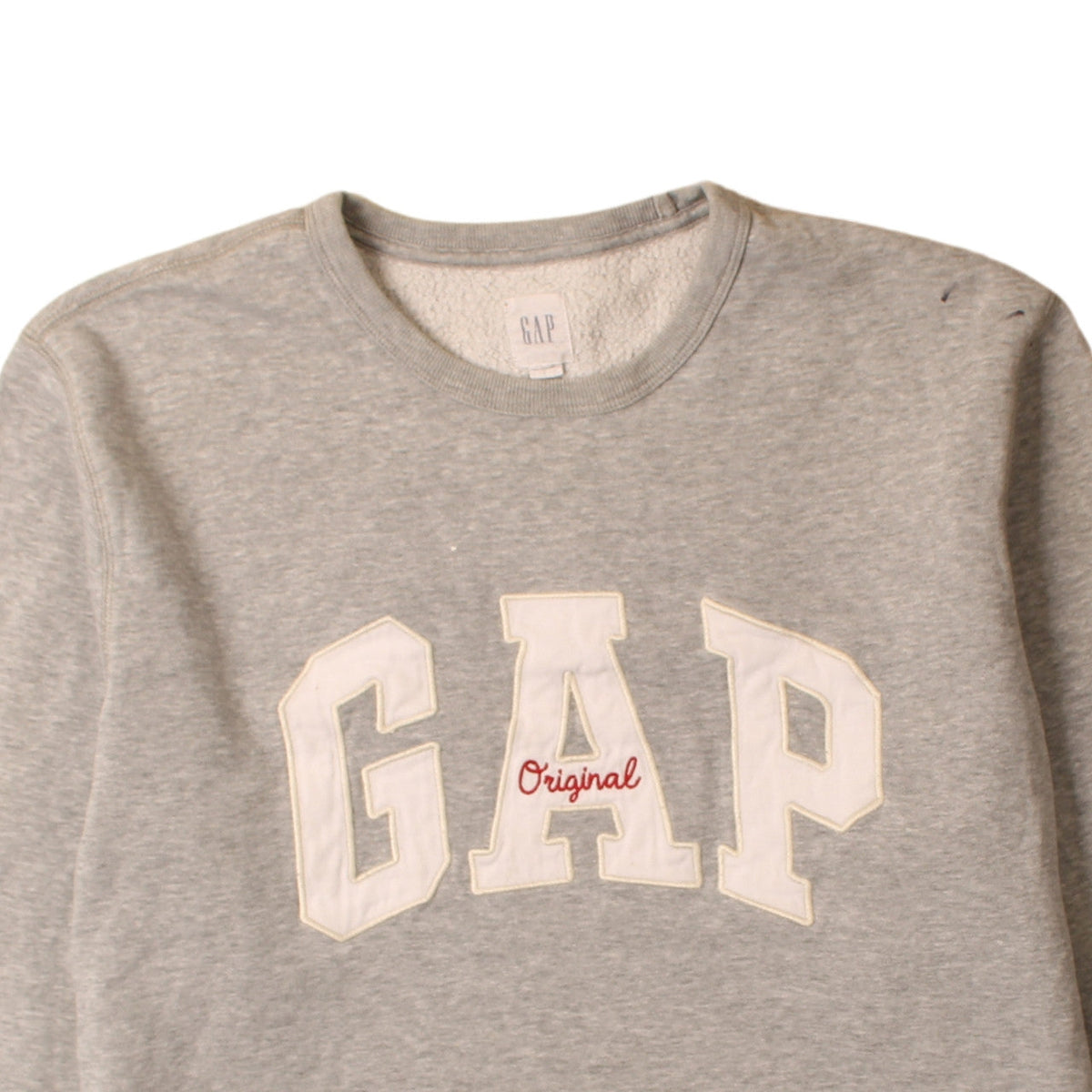 Brand and care label for Gap Women's Grey Pullover Sweatshirt Original Logo, size M