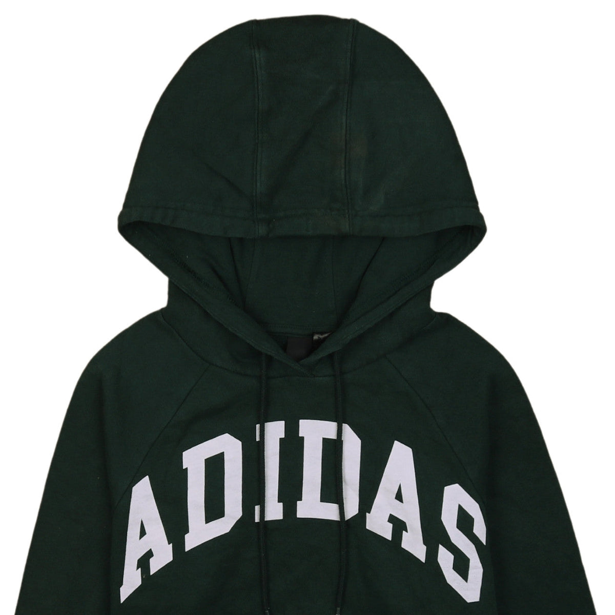 Brand and care label for Adidas women’s dark green pullover hoodie xs hooded sweatshirt