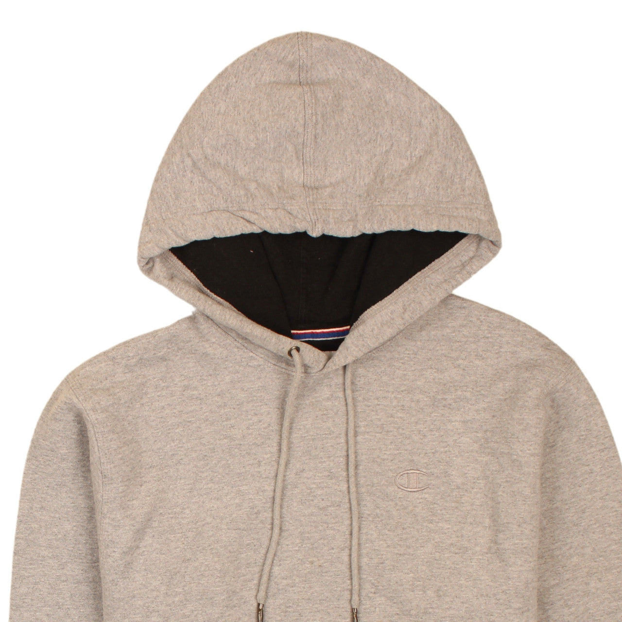 Brand and care label for Champion Men Grey Pullover Hoodie Small Regular Fit Athletic