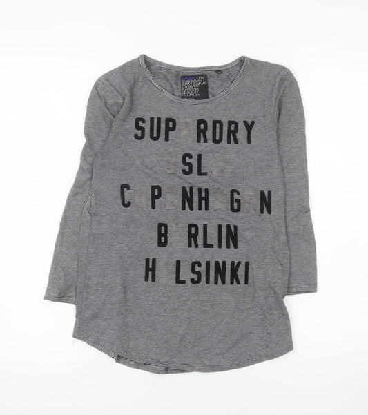 Superdry Women’s Grey Striped Long Sleeve Crew Neck T-Shirt XS
