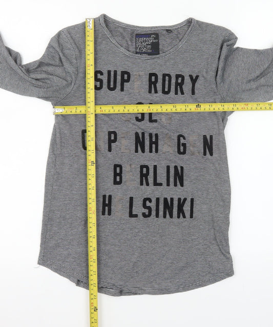 Superdry Women’s Grey Striped Long Sleeve Crew Neck T-Shirt XS